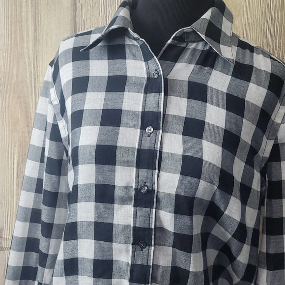 Calvin Klein Plaid Top Womens Sz S/P/CH Black White - Picture 2 of 8